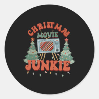 Adesivo Redondo Vídeo de Natal Junkie Retro Árvore de Natal Chrism