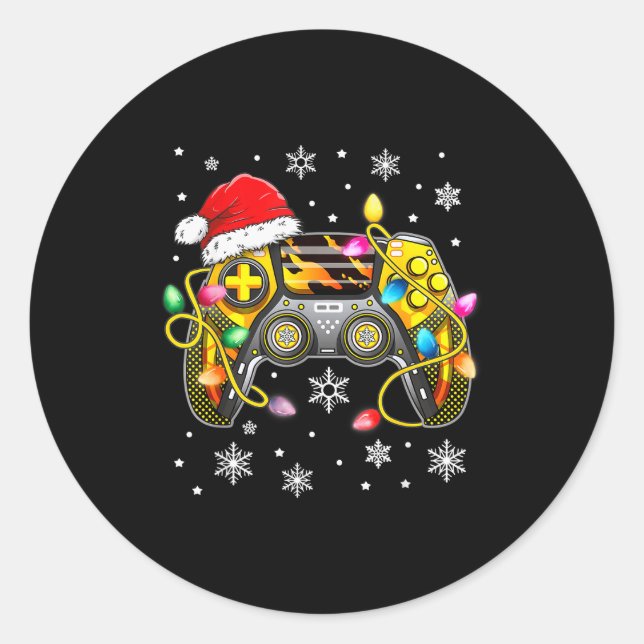 Adesivo Redondo Video Game Controller Christmas Santa Hat Gamer Bo (Frente)