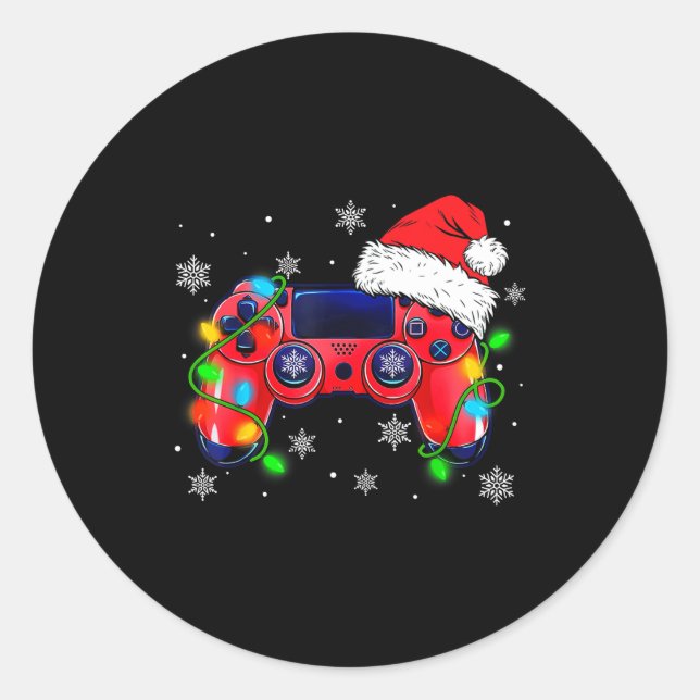 Adesivo Redondo Video Game Controller Christmas Santa Hat Gamer Bo (Frente)