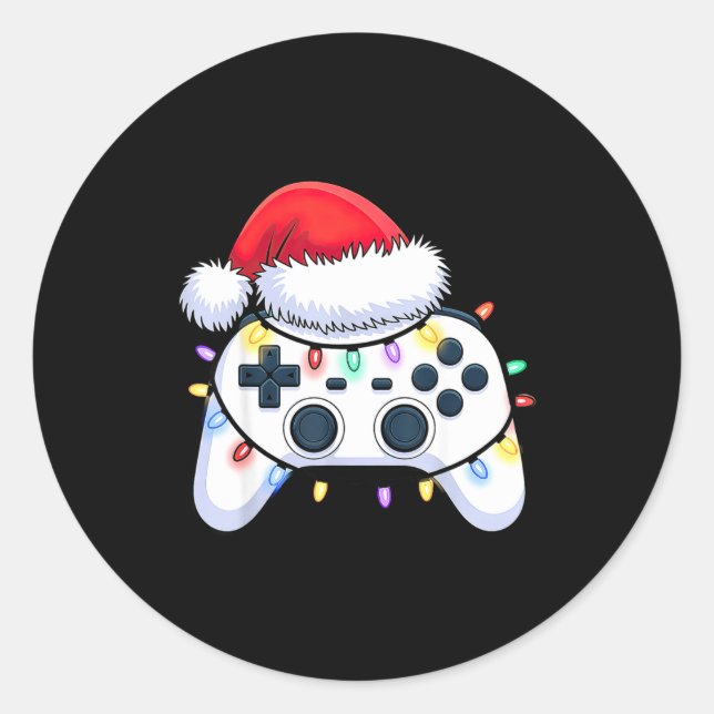Adesivo Redondo Video Game Controller Christmas Santa Hat Gamer Bo (Frente)