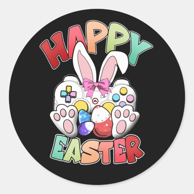 Adesivo Redondo Video Game Easter Bunny Gaming Controller Gamer (Frente)