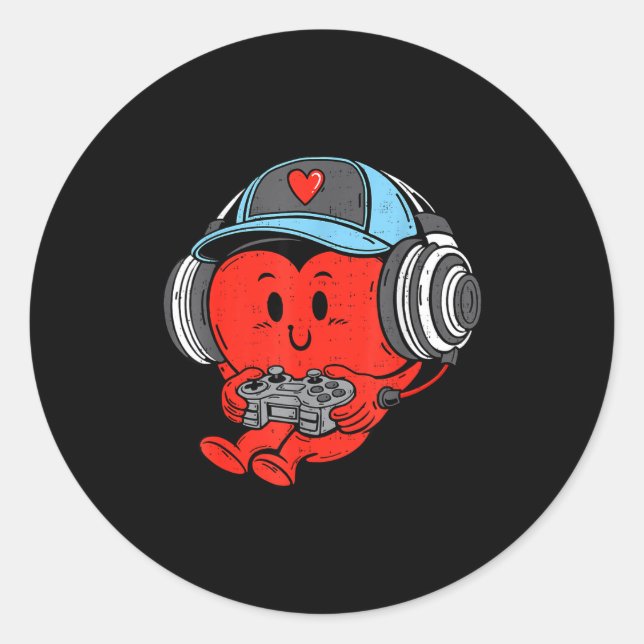 Adesivo Redondo Video Game Gamer Heart Valentines Day Gaming Boys  (Frente)