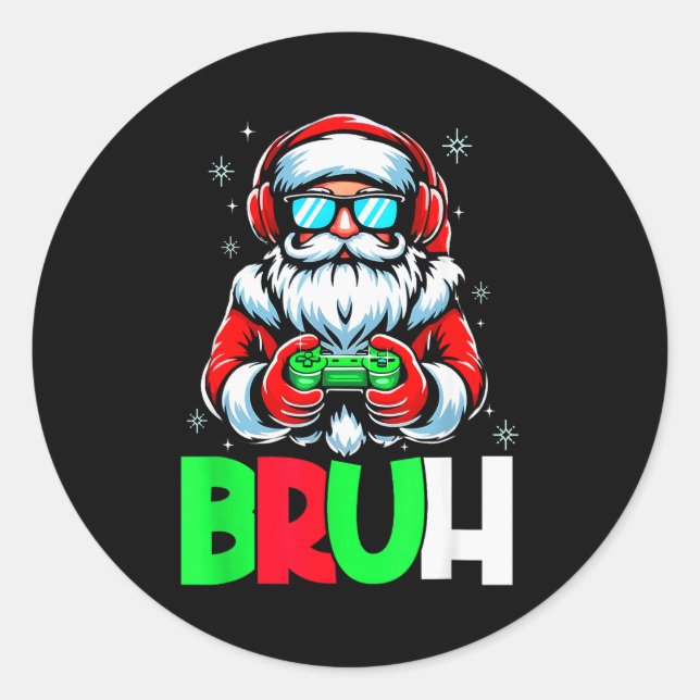 Adesivo Redondo Video Game Santa Xmas Bruh Christmas Gamer Boys Me (Frente)