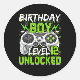Adesivo Redondo Vídeo Gamer 12 Birthday Gift G desbloqueado do Nív