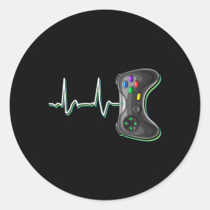Adesivo Redondo Video Gamer Heartbeat Video Game Controller Gift K