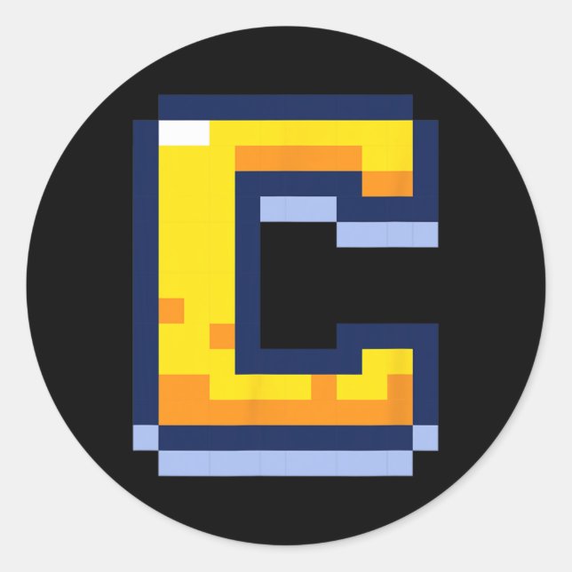 Adesivo Redondo Vídeo Jogo - Letra C Nome Monograma Inicial Retro  (Frente)
