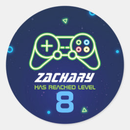 Adesivo Redondo Vídeo Neon Video Game Arcade Festa de aniversário