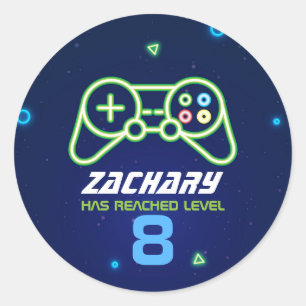 Adesivo Redondo Vídeo Neon Video Game Arcade Festa de aniversário