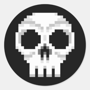 Adesivo Redondo Videogame Death Skull - Pixel Art