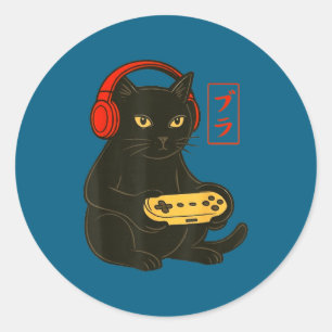 Adesivo Redondo Vídeos engraçados de gatos gamers jogos para homen