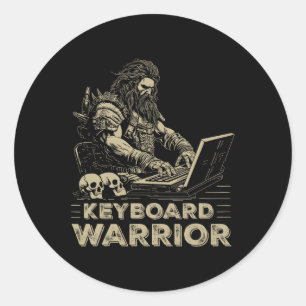 Adesivo Redondo Videos games de citação do Guerreiro de Teclado On