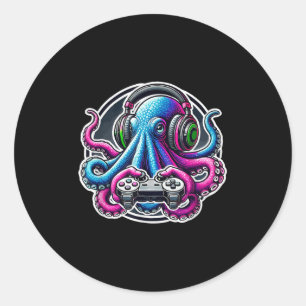 Adesivo Redondo Videos games Octopus Engraçados Lover Gamer Octopu