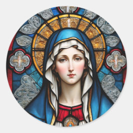 Adesivo Redondo Vidro da Virgem Maria Católica Cristã
