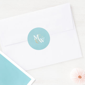 Adesivo Redondo Vidro Elegante Monograma Dourado Casamento Ampersa