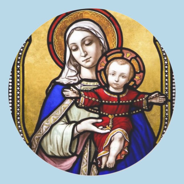 Adesivo Redondo Vidro Estido Mary Jovem Jesus Envelope Selo (Criador carregado)