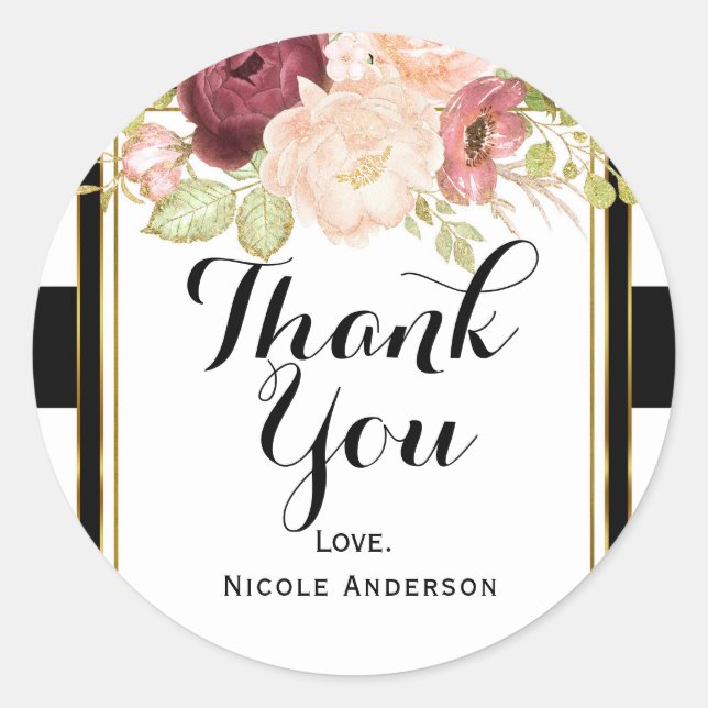 Adesivo Redondo Vidro Floral Moderno - Preto - Stripe Branca - Fav (Frente)