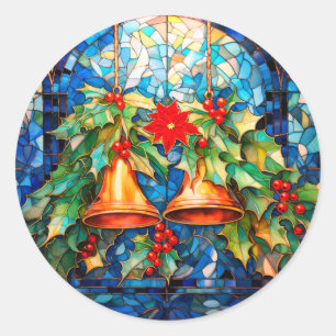 Adesivo Redondo Vidro manchado, Vinheta redonda clássica Natal