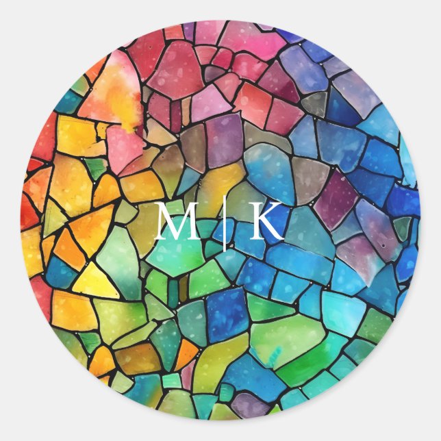 Adesivo Redondo Vidro Pintado Arco-íris Aquarela (Frente)