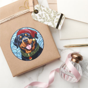 Adesivo Redondo Vidro Pintado de Natal Rottweiler