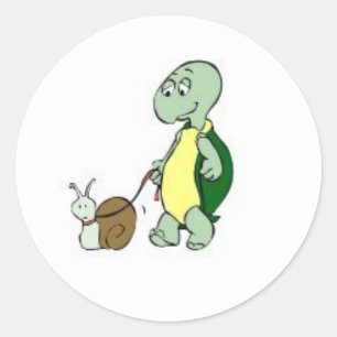 Adesivo Redondo Vidro-Tartaruga andando um Caracol!