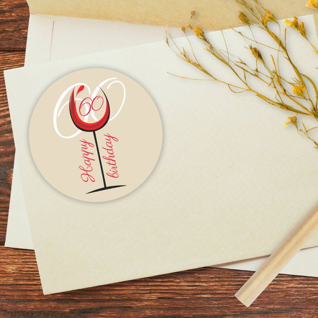 Adesivo Redondo Vidro Vermelho Moderno 60º Aniversário (Criador carregado)