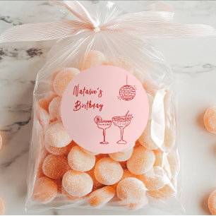 Adesivo Redondo Vidros de coquetel rosa-rosa-desenhados à mão Aniv