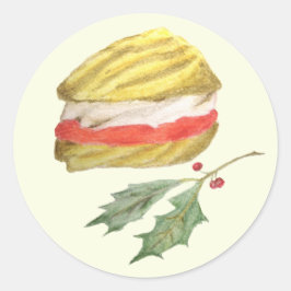 Adesivo Redondo Viennese Whirls Biscuit and Holly Christmas