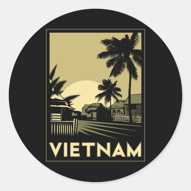 Adesivo Redondo vietnam sudeste asiático art deco retro viagem (Frente)