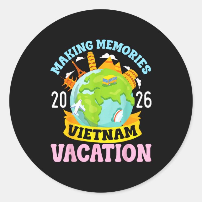 Adesivo Redondo Vietnam Vacation 2026 Travel Making Memories Famil (Frente)