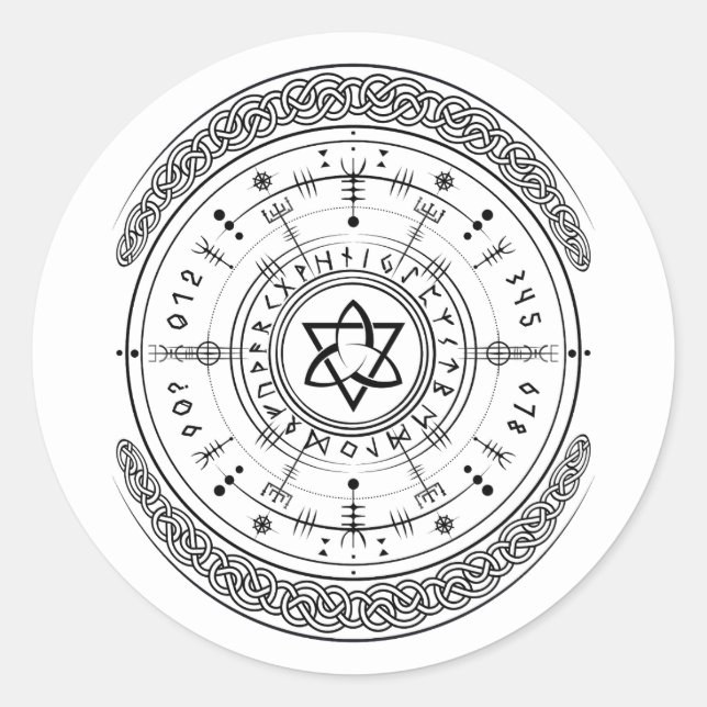 Adesivo Redondo Viking Pagan Asatru Runic Compass, Vegvisir Runir (Frente)