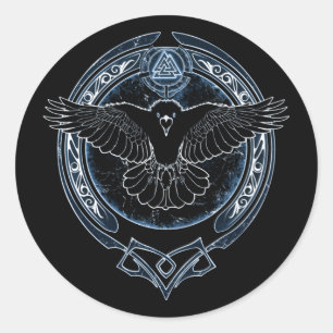 Adesivo Redondo Viking Raven Munin e Valknut