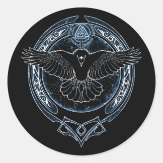 Adesivo Redondo Viking Raven Munin e Valknut