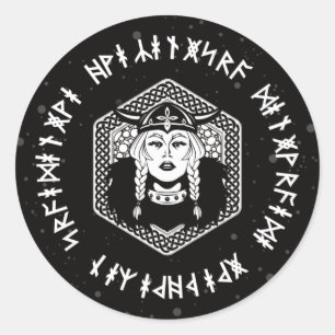Adesivo Redondo Viking Shield Maiden Celtic Warrior