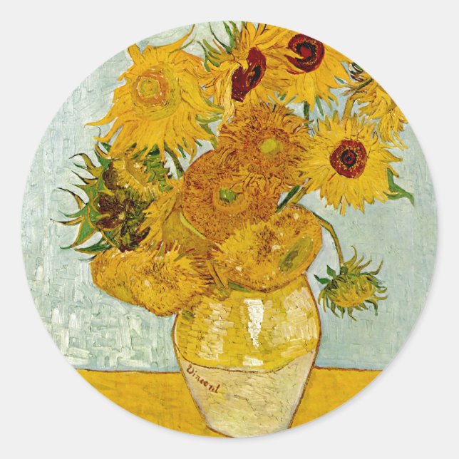 Adesivo Redondo Vincent Van Gogh 12 Sunflower Impressionista (Frente)
