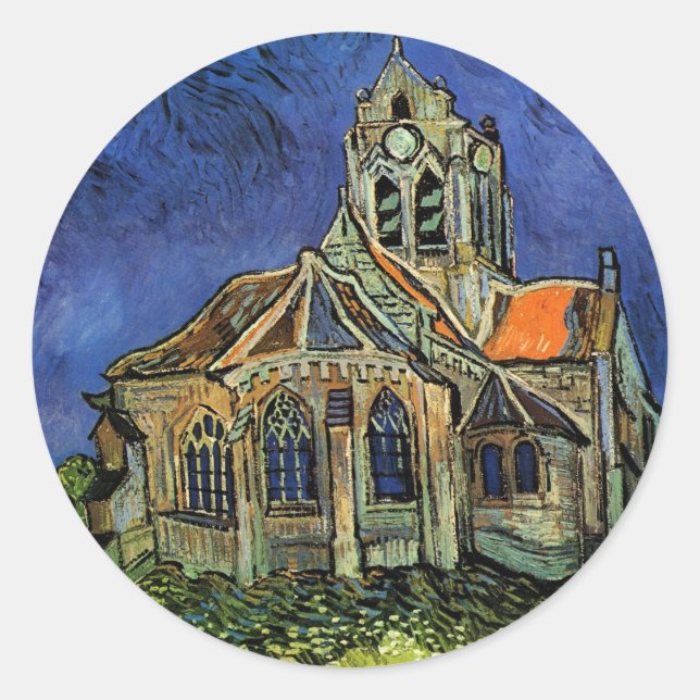 Adesivo Redondo Vincent van Gogh - A Igreja em Auvers (Frente)