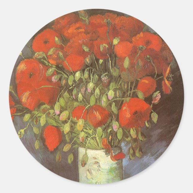 Adesivo Redondo Vincent van Gogh Ainda Vase Vida com Poppies Verme (Frente)
