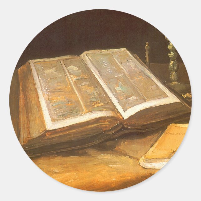 Adesivo Redondo Vincent van Gogh - Ainda vive com Bíblia (Frente)