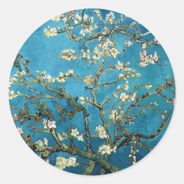 Adesivo Redondo Vincent van Gogh, Almond Tree florescente (Frente)