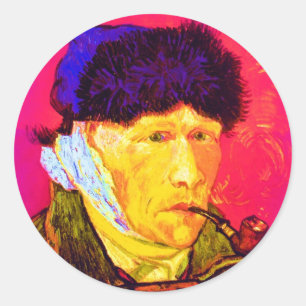 Adesivo Redondo Vincent Van Gogh - Autorretrato Bandagem Pop Art