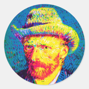 Adesivo Redondo Vincent Van Gogh - Autorretrato com Chapéu Pop Art