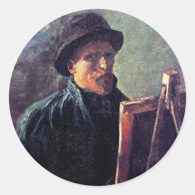 Adesivo Redondo Vincent Van Gogh - Autorretrato Dark Felt Hat (Frente)