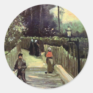 Adesivo Redondo Vincent Van Gogh - Caminho Íngreme em Montmartre