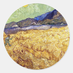 Adesivo Redondo Vincent Van Gogh - Campo de Trigo com Ceifador e S