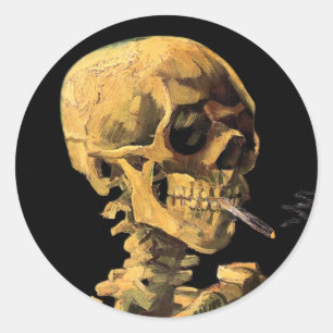 Adesivo Redondo Vincent Van Gogh - Caveira Com Cigarro Aceso