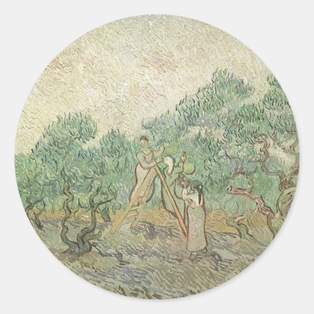 Adesivo Redondo Vincent van Gogh - Colheita de Azeitonas (Frente)