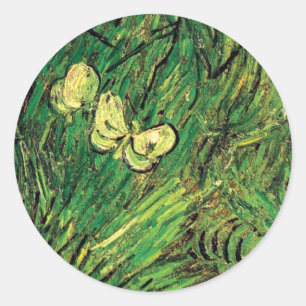 Adesivo Redondo Vincent Van Gogh - Duas Borboletas Brancas Arte Fi