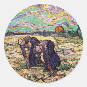 Adesivo Redondo Vincent Van Gogh - Duas Mulheres Camponesas - Bela