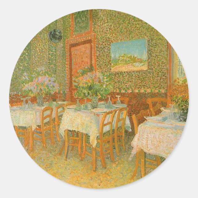 Adesivo Redondo Vincent van Gogh - Interior de um Restaurante (Frente)