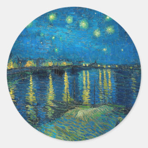 Adesivo Redondo Vincent Van Gogh Noite Estrelada Sobre o Ródano