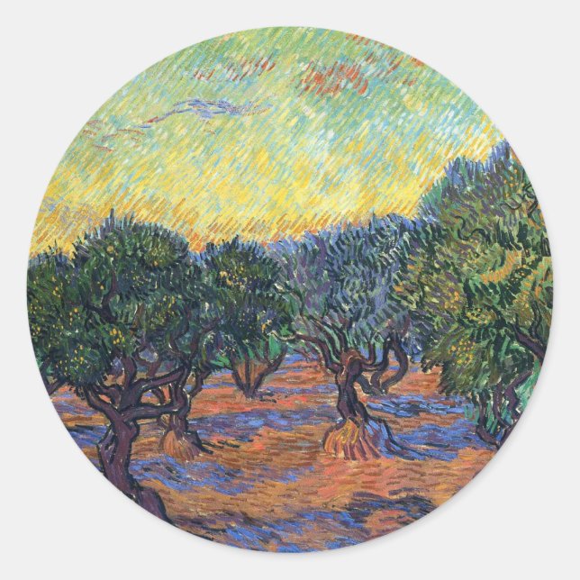 Adesivo Redondo Vincent Van Gogh Olive Grove Impressionismo Arte (Frente)